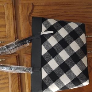 Talbot's Brand New  . Buffalo Check Getaway Tote, Black and White and Grey .